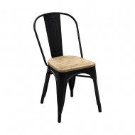 Tolix Sandalye Siyah Ahşap Oturaklı