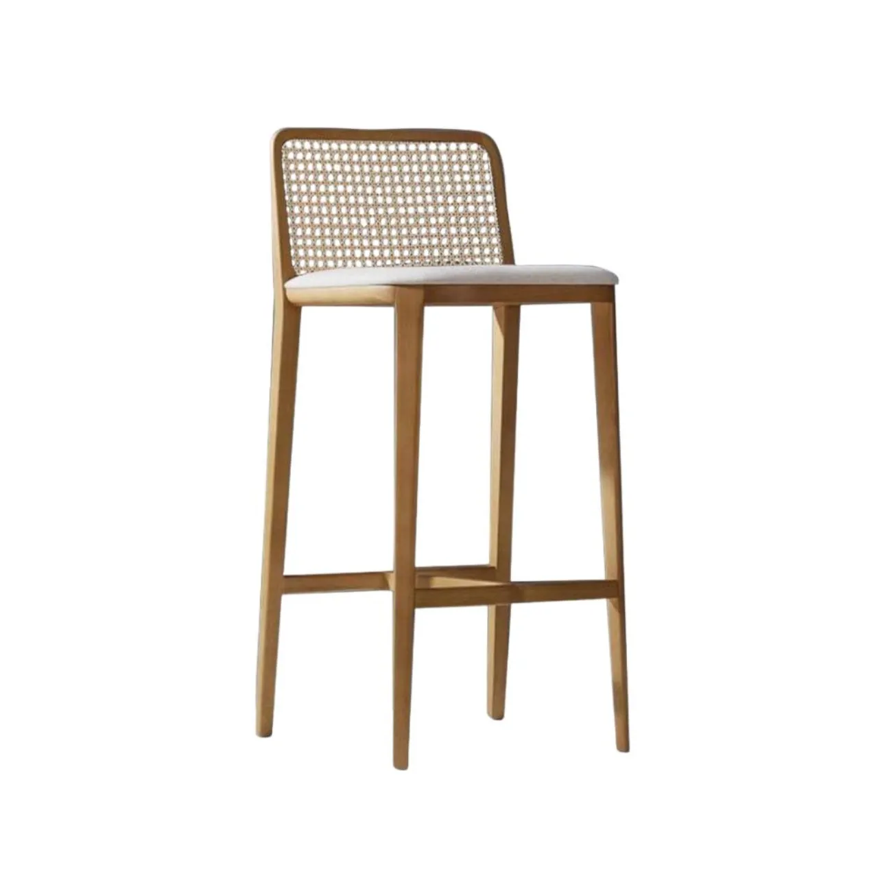 Doğal Ahşap Rattan Bar Sandalyesi