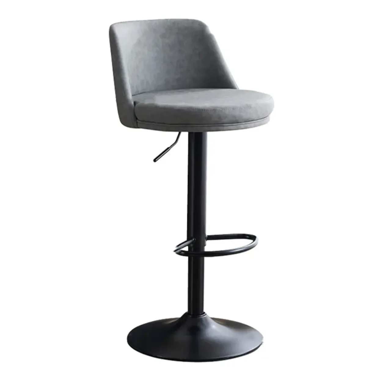Siyah Ayaklı Gri Kumaş Döner Bar Sandalyesi