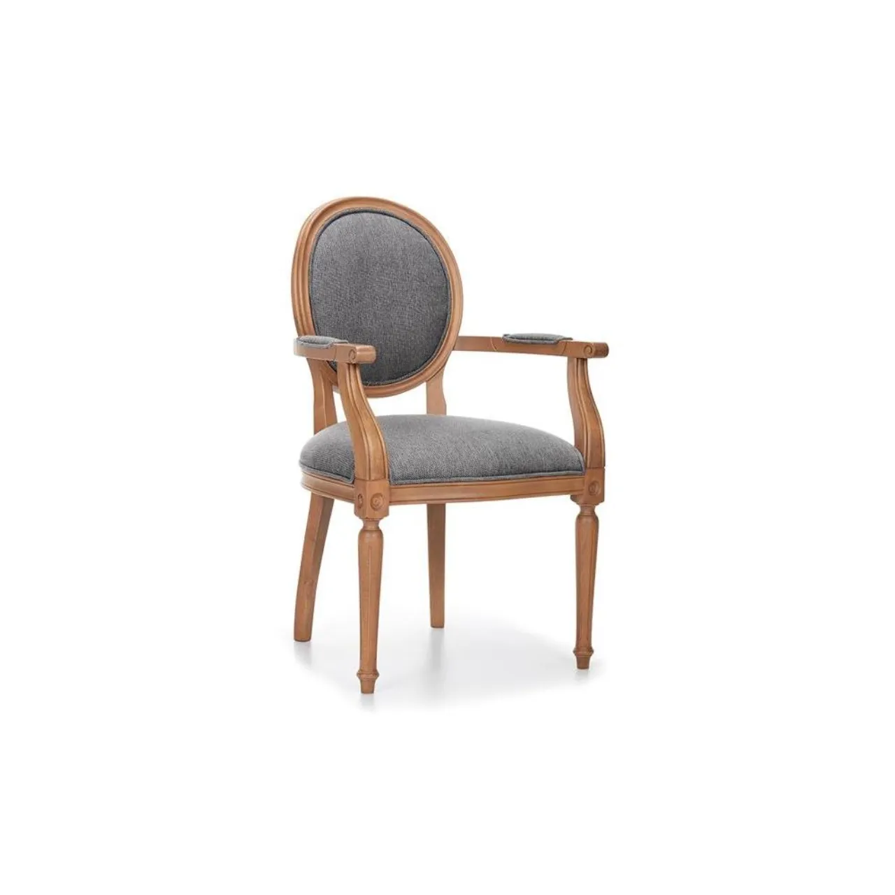 Kollu Ahşap Klasik Döşemeli Sandalye – Retro Oval Sırtlı