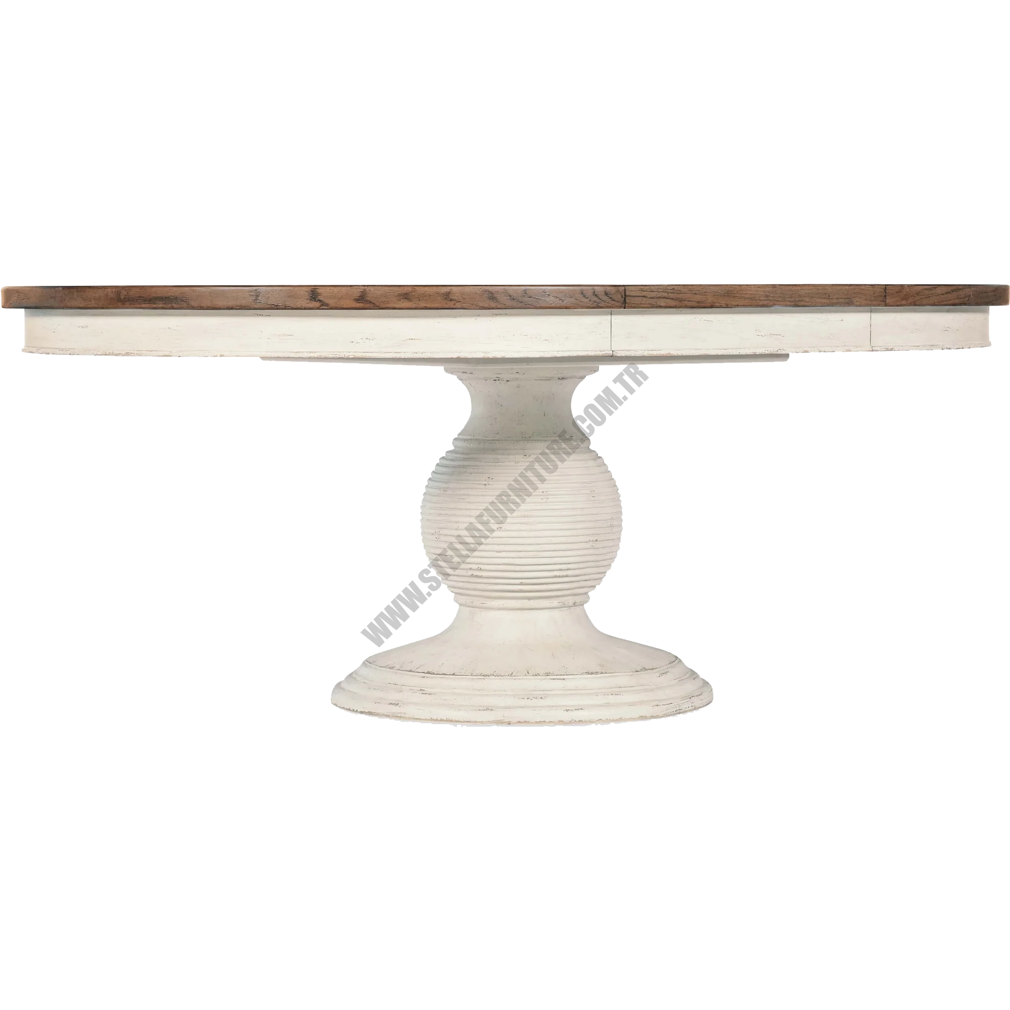 AMERİCANA ROUND PEDESTAL DİNİNG TABLE W22 LEAF, HONEY TOPDAİSY BASE