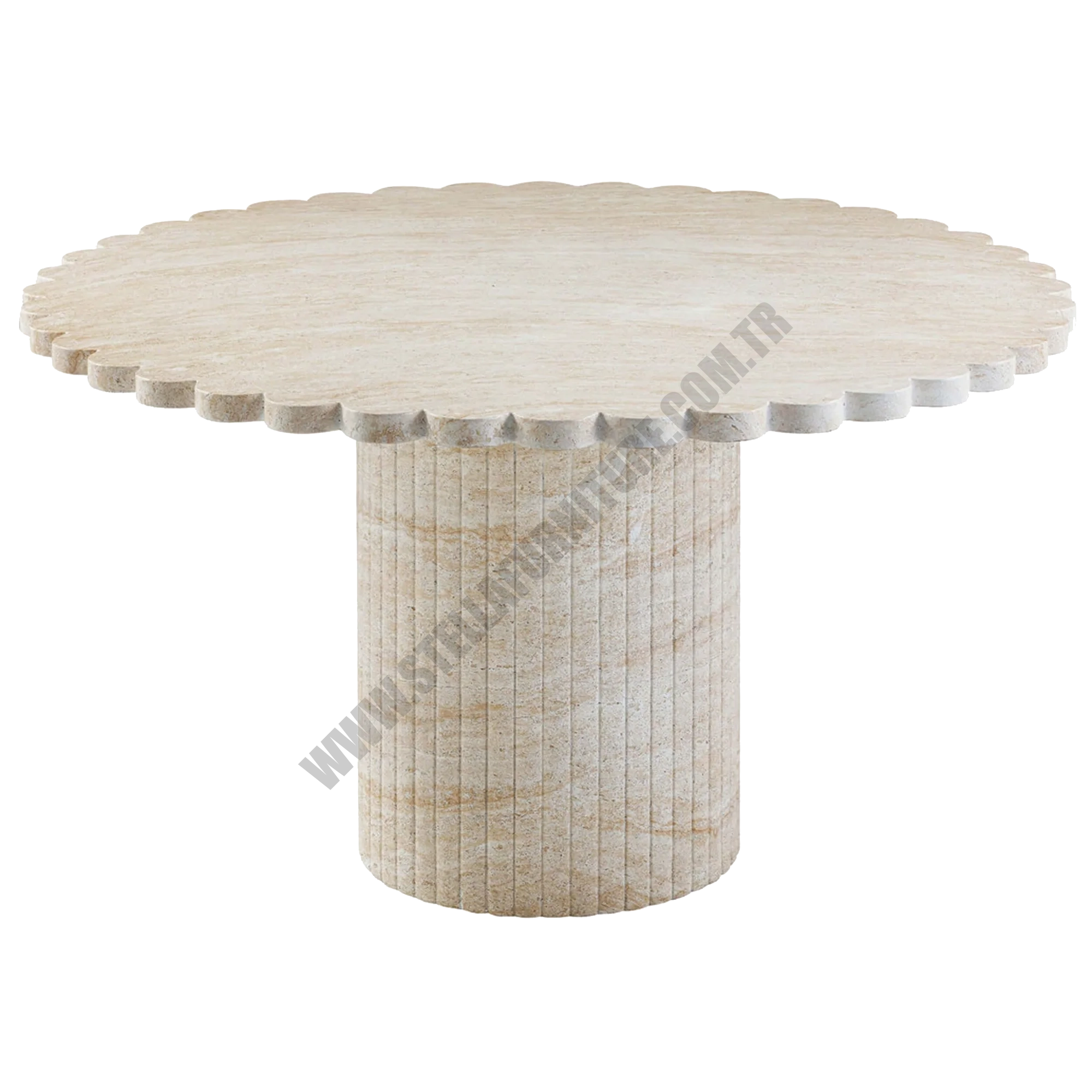 BLOSSOM OUTDOOR ROUND DİNİNG TABLE, TRAVERTİNE FİNİSH