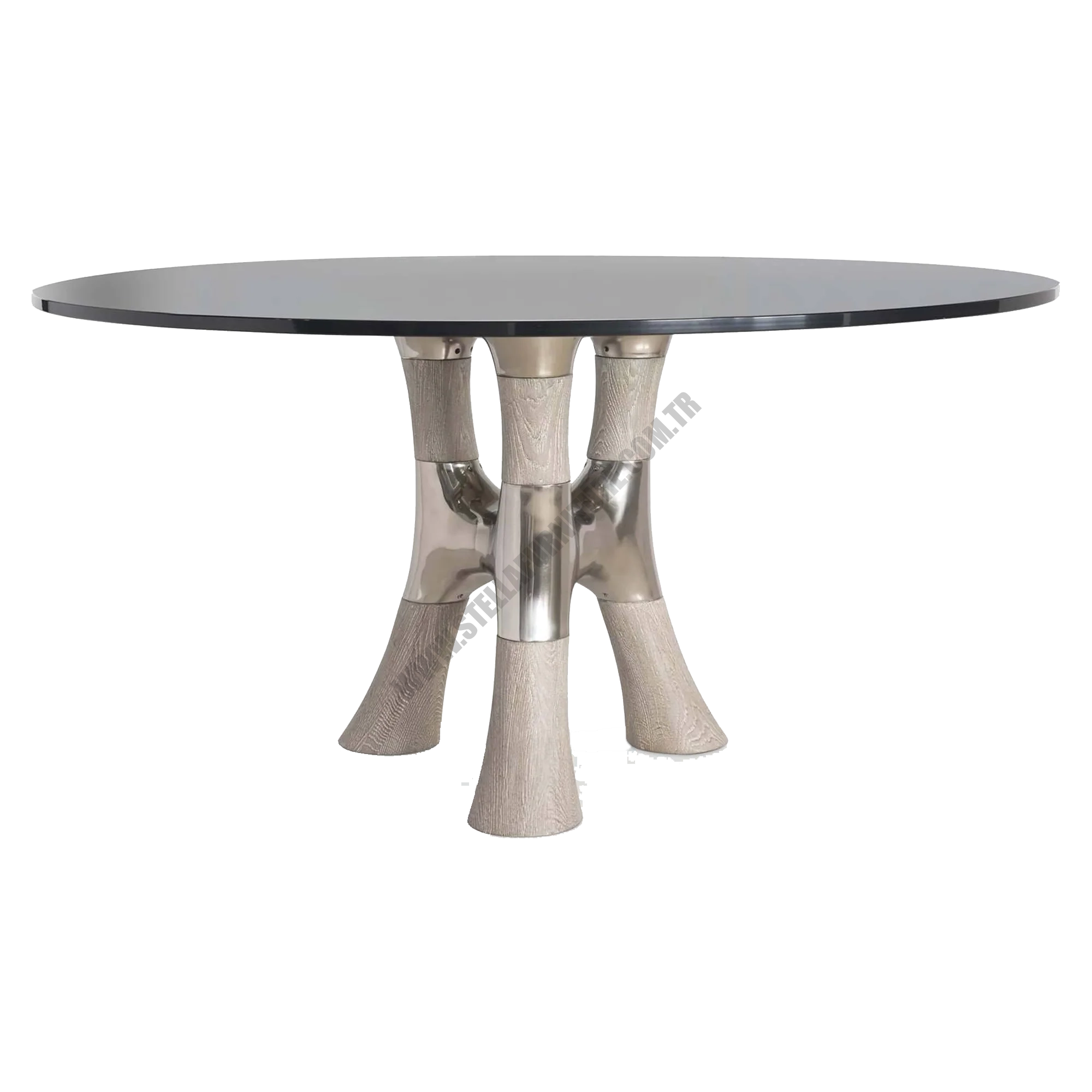 DALTON ROUND GLASS TOP DİNİNG TABLE, GREİGE
