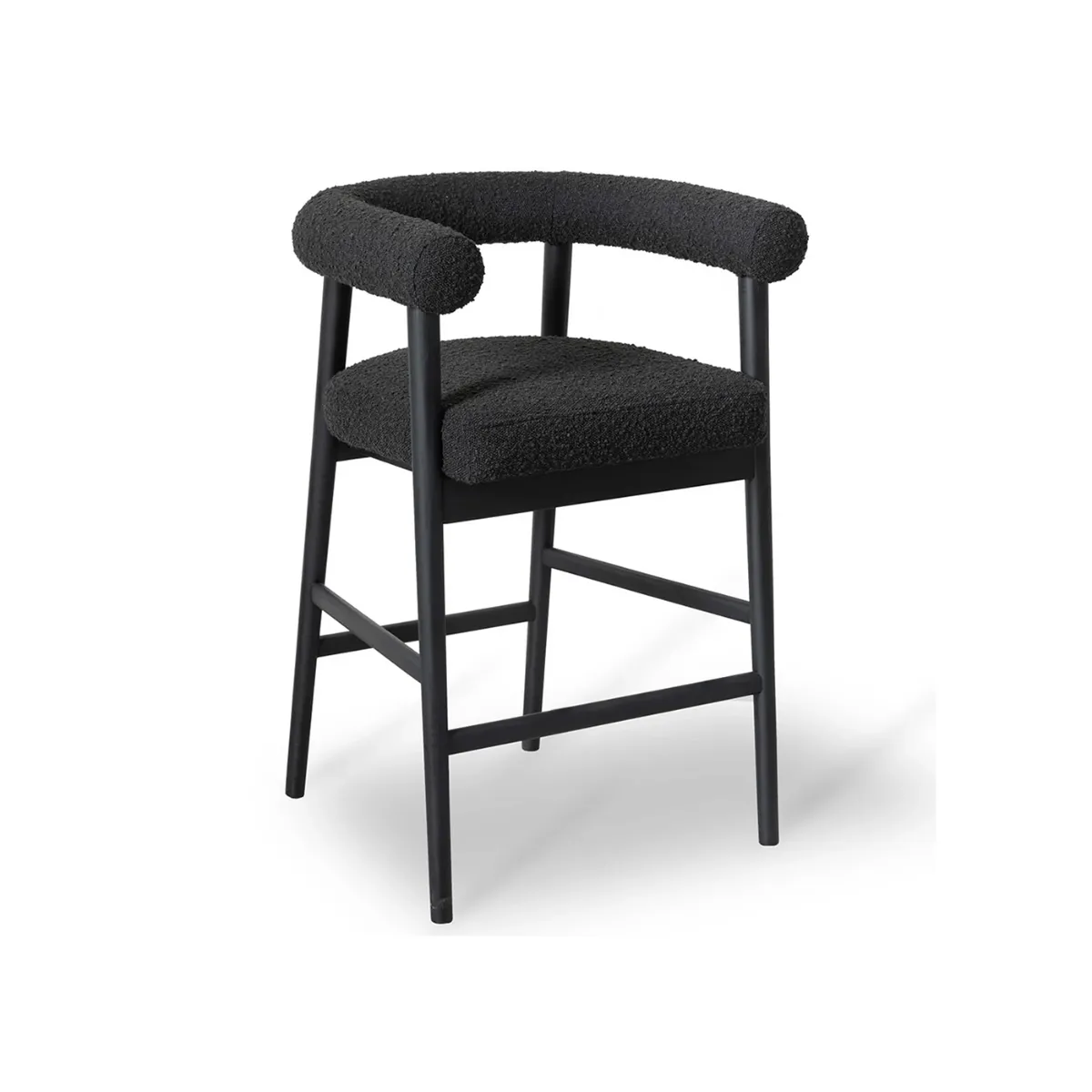 Bouclé Upholstered Wooden Bar Stool