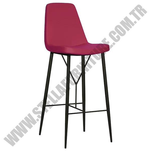Cast Pembe Derili Metal Siyah Ayaklı Bar Sandalyesi
