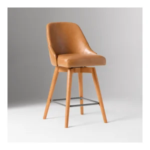 שרפרף מסתובב לאי מטבח בסגנון Mid-Century עם עור ורגלי עץ