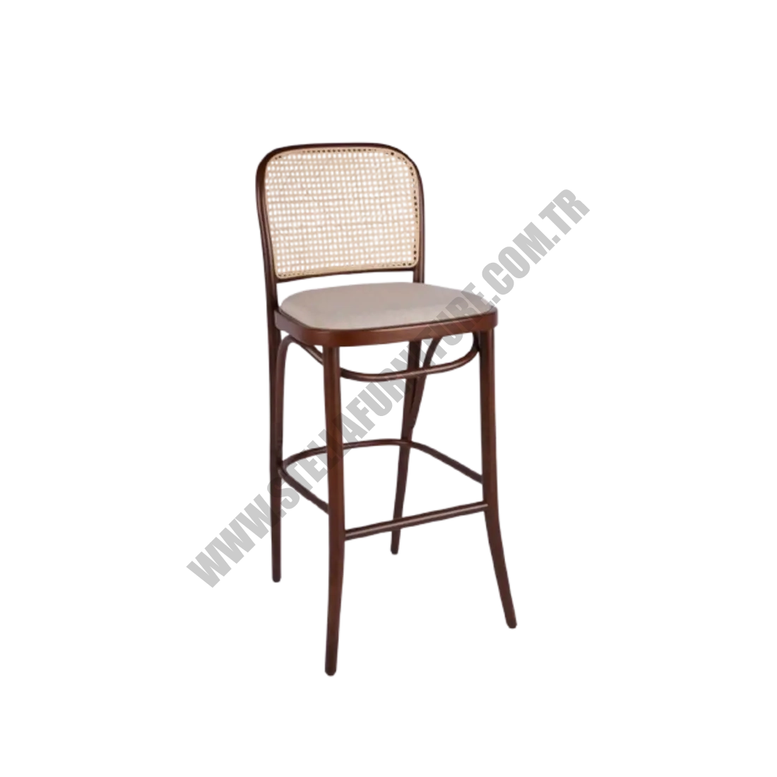 Thonet Ahşap Hazeranlı Bar Sandalyesi