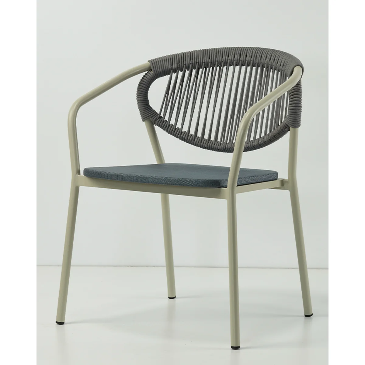 Grey Rope Woven Armchair Outdoor Cafe Restaurant Chair