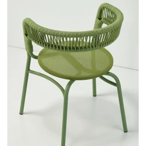 Scaun de cafenea de exterior cu brațe împletite în frânghie – model verde modern görsel 2
