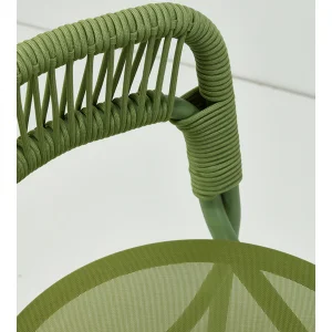 Scaun de cafenea de exterior cu brațe împletite în frânghie – model verde modern görsel 3