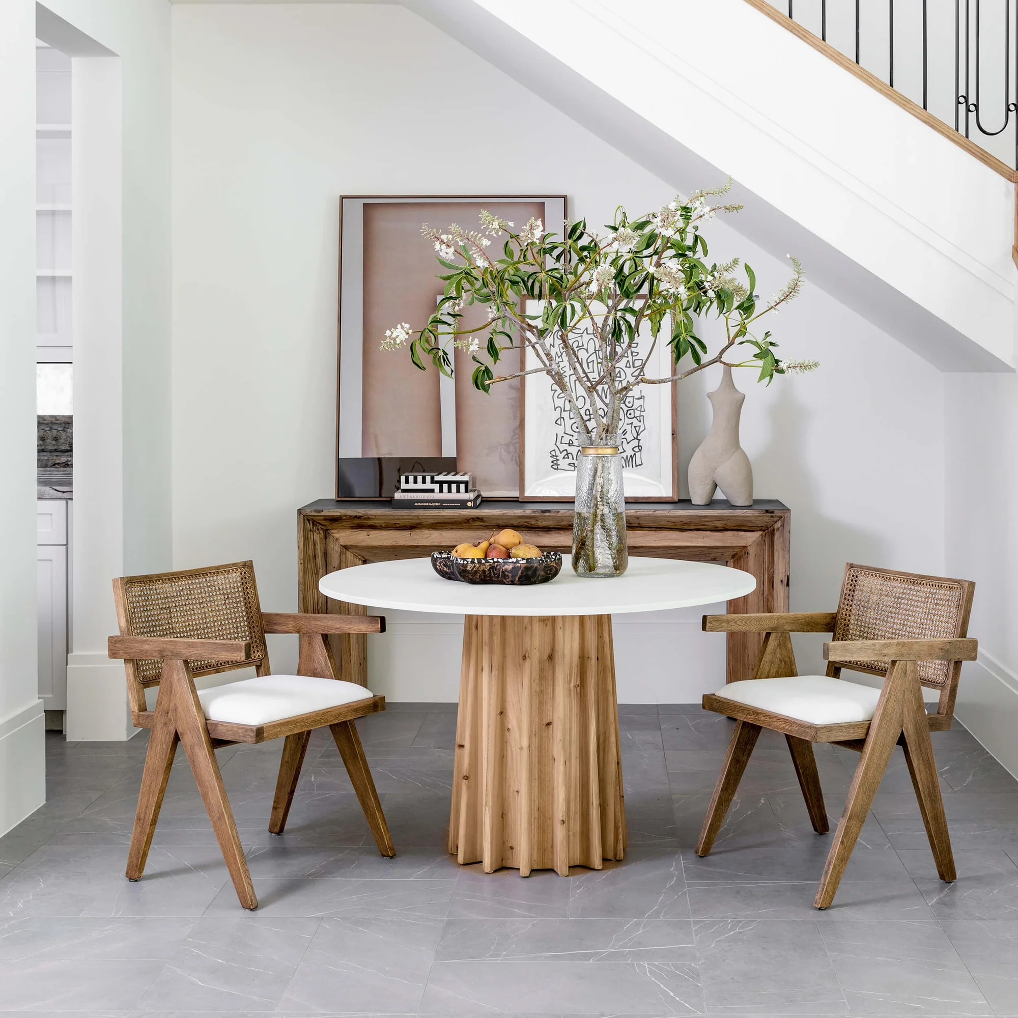 MODERN HASIR SIRTLI KOLLU AHŞAP SANDALYE görsel 2