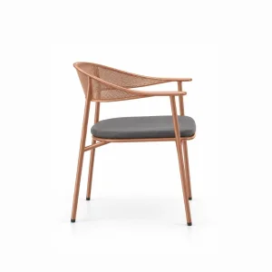 Rose Metal Mesh Back Upholstered Cafe Restaurant Armchair görsel 2