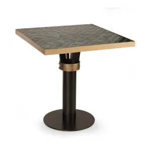 Decorative Square Cafe Restaurant Table with Gold Frame and Black Metal Base