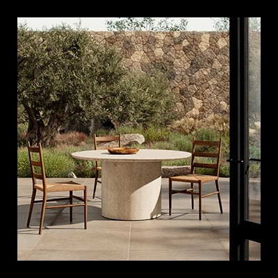 OAKLAND 60 ROUND OUTDOOR DİNİNG TABLE, CREAM MARBLE görsel 3