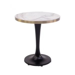 Ovia Round Marble Effect Cafe Restaurant Table with Gold Rim