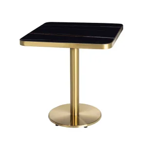 Black Square Cafe Restaurant Table with Gold Metal Base