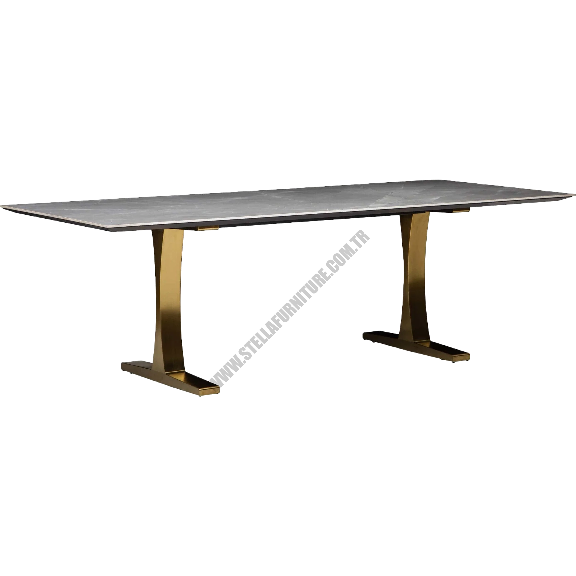 TOULOUSE DİNİNG TABLE, GREY CERAMİCBRUSHED GOLD BASE