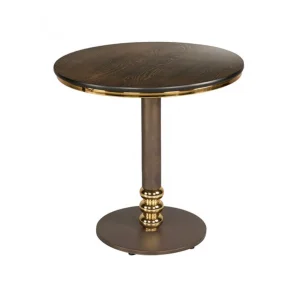 Round Wood Cafe Restaurant Table with Gold Details