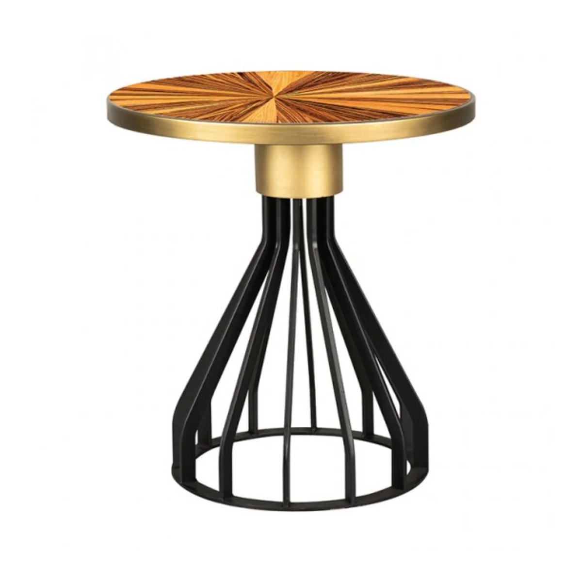 Round Cafe Table with Decorative Wood Effect Top and Gold Rim