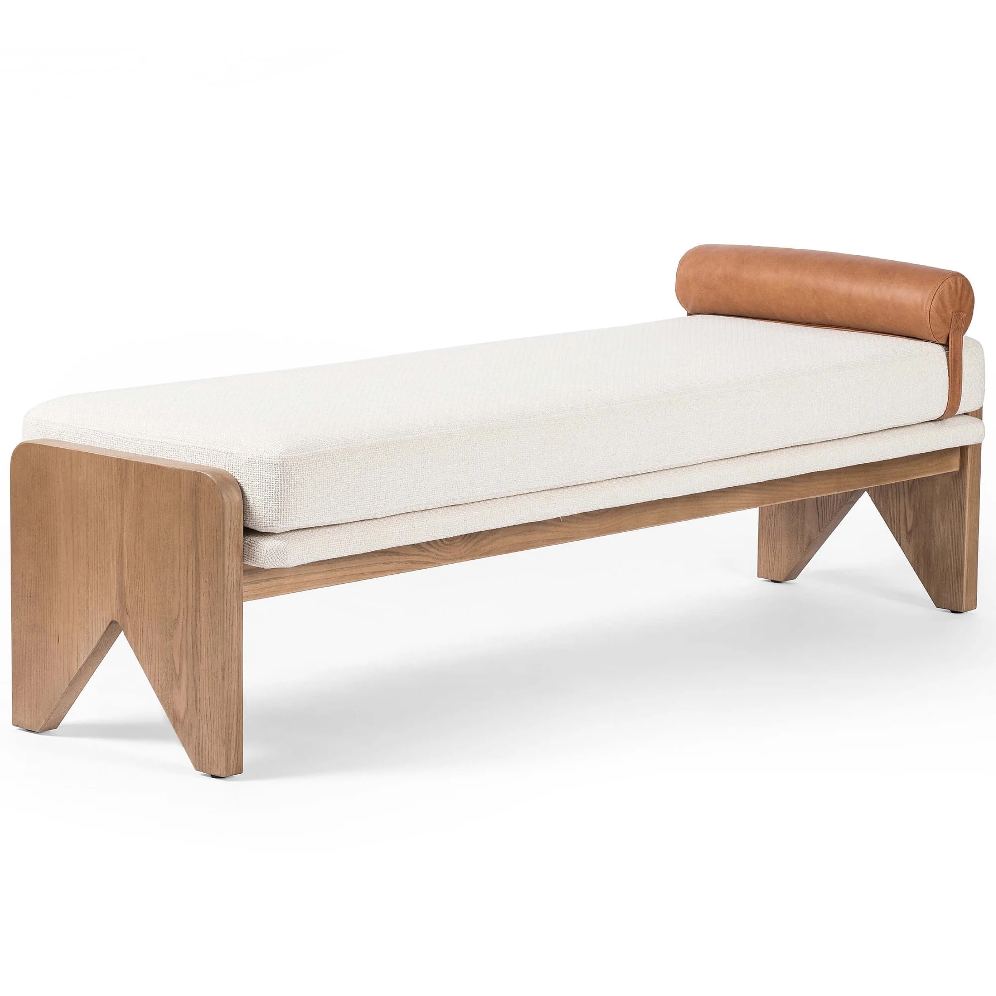 MODERN AHŞAP AYAKLI KREM DÖŞEMELİ BENCH