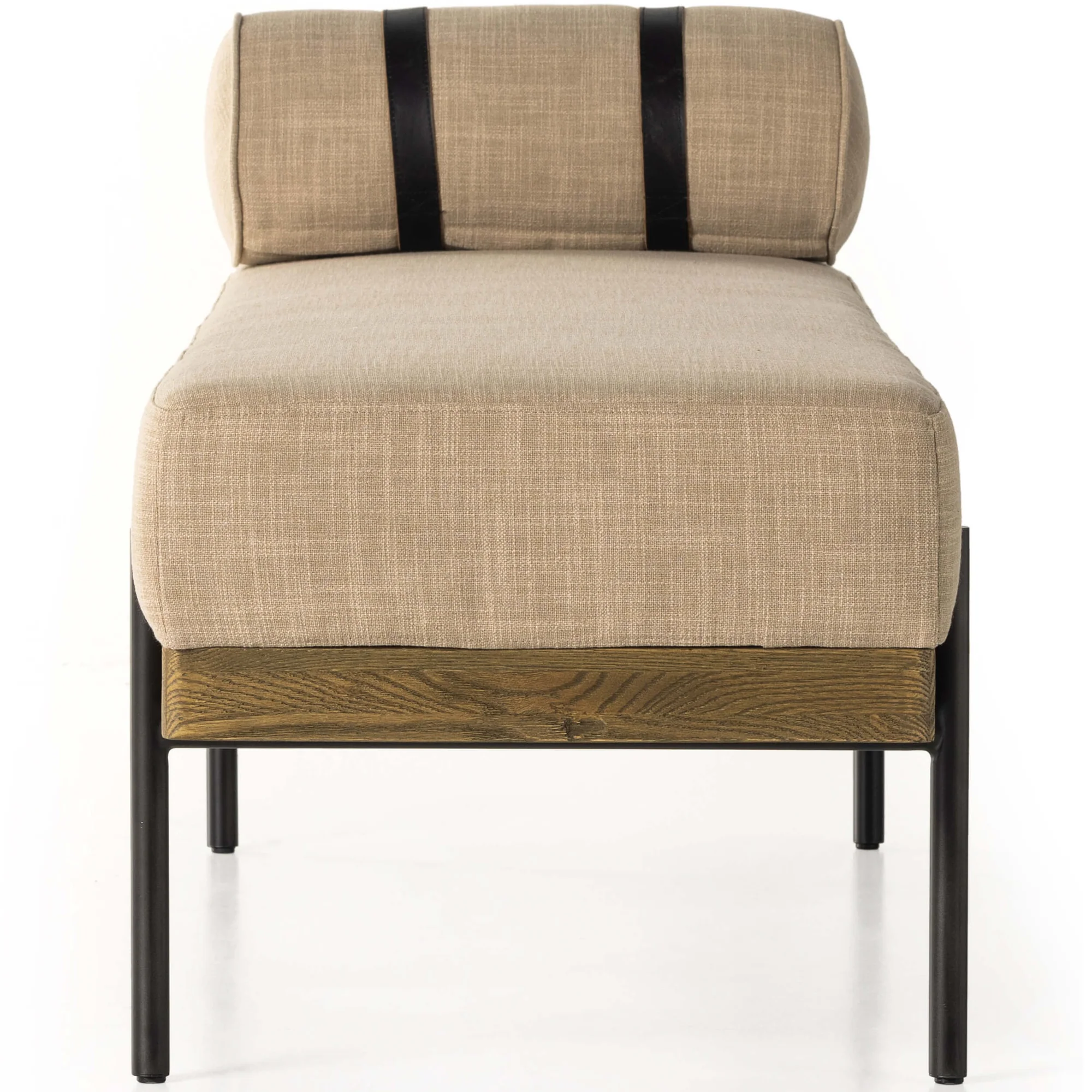 MODERN SİLİNDİRİK YASTIKLI METAL AYAKLI KUMAŞ DÖŞEMELİ BENCH görsel 2