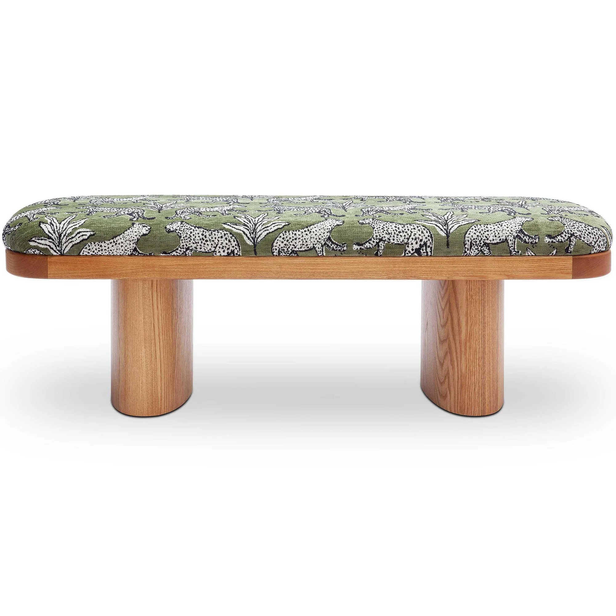 OLLİE LEOPAR DESENLİ AHŞAP AYAKLI BENCH