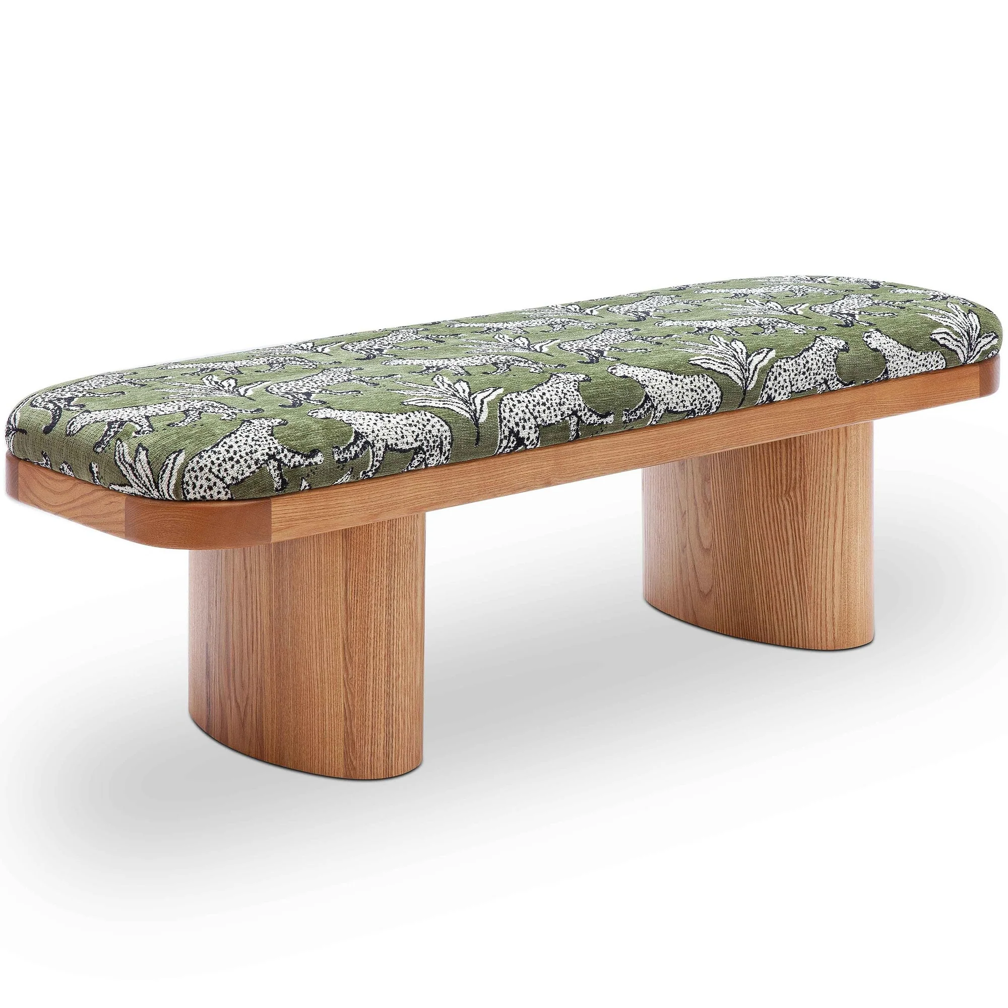 OLLİE LEOPAR DESENLİ AHŞAP AYAKLI BENCH görsel 2