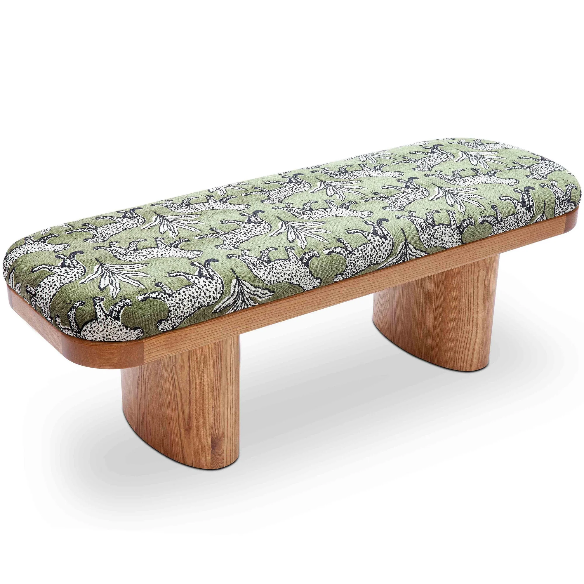 OLLİE LEOPAR DESENLİ AHŞAP AYAKLI BENCH görsel 3